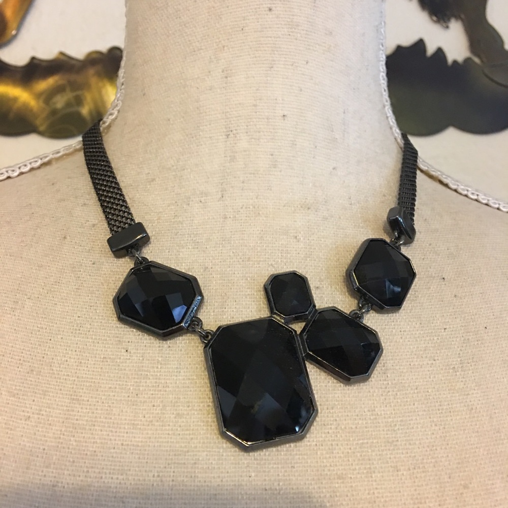 Lia Sophia faceted black glass stone necklace